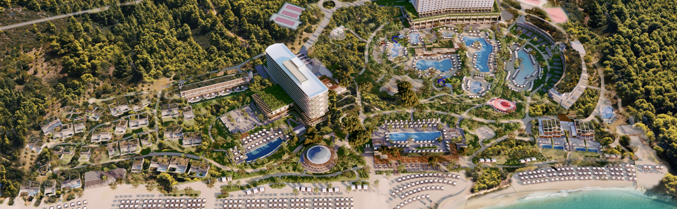 Ikos Kassandra resort – aerial view of the masterplan